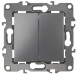 12-1004-12 ЭРА Выключатель двойной, 10АХ-250В, без м.лапок, Эра12, графит (10/100/2500)