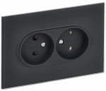 Розетка 2гн без З/К с/у стекло графит в сборе для плоской вилки 10А SK-R03G SKANDY IEK (1/10/100)