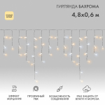 Гирлянда светодиодная Баxрома (Айсикл) 4,8x0,6м 176 LED ТЕПЛЫЙ БЕЛЫЙ прозрачный ПВХ IP65 эффект мерцания 230 нужен блок 303-500-1 NEON-NIGHT