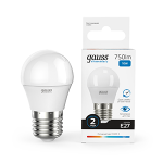 Лампа светодиод 10Вт Шар Е27 6500К 750Лм матовая Gauss Elementary 1/10/100