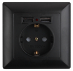 Розетка Intro Solo 4-410-05 с заземлением P+E Schuko со шторками, 16А-250В + 2хUSB, IP20, СУ, антрацит Розетка Intro Solo 4-410-05 с заземлением P+E Schuko со шторками, 16А-250В + 2хUSB, IP20, СУ, антрацит