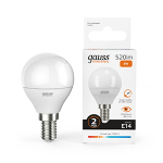 Лампа светодиод 8Вт Шар Е14 3000К 520Лм матовая Gauss Elementary (1/10/100)