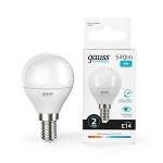 Лампа светодиод 8Вт Шар Е14 4100К 540Лм матовая Gauss Elementary (1/10/100) Лампа светодиод 8Вт Шар Е14 4100К 540Лм матовая Gauss Elementary (1/10/100)