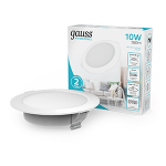 Светильник Gauss Elementary Downlight круг 10W 780lm 4000K 170-260V IP20 120*26 монтаж Ø90-110мм белый LED 1/100 Светильник Gauss Elementary Downlight круг 10W 780lm 4000K 170-260V IP20 120*26 монтаж Ø90-110мм белый LED 1/100