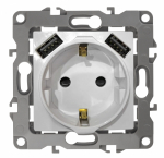 Розетка 1гн с З/К+2хUSB шторки с/у антрацит механизм 16А 14-4109-05 Elegance ЭРА