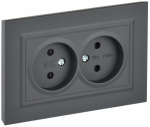 Розетка 2гн без З/К шторки с/у графит в сборе 10А РСш12-2-БрГ BRITE IEK (10/100)