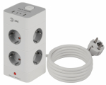 Сетевой фильтр ЭРА TWR-8es-1,5m-4USB-W башня с защитой заземлением с выключателем 8 розеток+4xUSBA+C 1,5м 16А белый