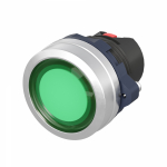 Кнопка плоская  прозрачная без фиксации, зеленая, алюминий