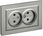 Розетка 2гн без З/К шторки с/у сталь в сборе 10А РСш12-2-БрС BRITE IEK (10/100)