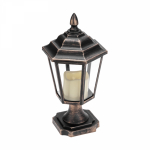 Декоративный фонарь на подставке со свечкой, бронзовый корпус, размер 14,5x17x31см, цвет теплый белый Декоративный фонарь на подставке со свечкой, бронзовый корпус, размер 14,5x17x31см, цвет теплый белый