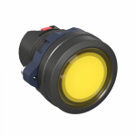 Фронтальная часть нажимной кнопки плоск., 1 упр. элемент цвет желтый с круг. линзой, с подсветкой, с фиксацией, DKC