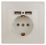 Розетка Intro Plano 1-410-02 с заземлением 2P+E Schuko со шторками, 16А-250В + 2хUSB 5В-2,1А, IP20, СУ, слоновая кость Розетка Intro Plano 1-410-02 с заземлением 2P+E Schuko со шторками, 16А-250В + 2хUSB 5В-2,1А, IP20, СУ, слоновая кость