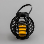 Декоративный фонарь на солнечной батарее 20х20х22 см, черный плетеный корпус, теплый белый цвет свечения NEON-NIGHT