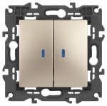 14-1105-04 Эл/ус ЭРА Выключатель двойной с подсветкой, 10АХ-250В, IP20, Эра Elegance, шампань