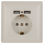 Розетка Intro Solo 4-410-02 с заземлением P+E Schuko со шторками, 16А-250В + 2хUSB, IP20, СУ, слоновая кость Розетка Intro Solo 4-410-02 с заземлением P+E Schuko со шторками, 16А-250В + 2хUSB, IP20, СУ, слоновая кость