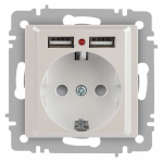 Розетка Intro Accent 6-410-06 , P+E Schuko со шторками, 16А-250В + 2хUSB, IP20, СУ, перламутр
