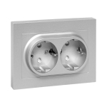 Розетка 2гн с З/К со шторками, с рамкой, алюминий Эпика EKF