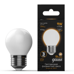 Лампа светодиод 9Вт Шар 590Лм 3000К Е27 филамент молочн LED Gauss Filament 1/10/50