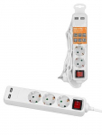 Удлинитель бытовой У03В-USB 3 гнезда, 2USB 2,4А, 1,5 м, вык., з/к, ПВС 3х0,75мм2 10А/250В белый TDM Удлинитель бытовой У03В-USB 3 гнезда, 2USB 2,4А, 1,5 м, вык., з/к, ПВС 3х0,75мм2 10А/250В белый TDM
