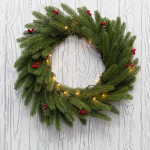 Еловый венок с ягодами и гирляндой NEON-NIGHT Ø 45 см, 20 LED, 2 х АА, литой, теплое белое свечение