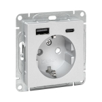 Розетка с USB-A+С - 2шт, 16А, с З/К со шторками, алюминий Эпика EKF