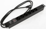 Hyperline SHE19-6SH-S-2.5EU Блок розеток для 19" шкафов, горизонтальный, с выключателем с подсветкой, 6 розеток Schuko (16A), 250В, кабель питания 3х1