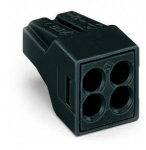 PUSH WIRE® connector for junction boxes for solid and stranded conductors max. 2.5 mm 4-conductor Black housing black cover Max. surrounding air tempe