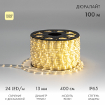 Дюралайт LED, свечение с динамикой (3W) - теплый белый, 24 LED/м, Ø13мм, Neon-Night (100)