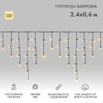 Гирлянда Айсикл (бахрома) 2,4х0,6 м, черный провод, 230 В, диоды тёпло-белые Neon-Night (1/1/10)