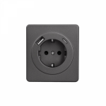 Розетка 1гн USB+tapeC шторки с/у титан механизм с рамкой 5В/2,4А 5В/3А MIELE ROUND 16А KRANZ (1/80)