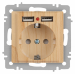 Розетка Intro Accent 6-410-11 , P+E Schuko со шторками, 16А-250В + 2хUSB, IP20, СУ, сосна