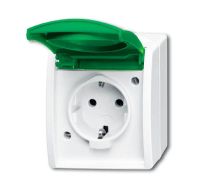 Розетка SCHUKO 16А 250В IP44 для открытого монтажа, c зелёной крышкой, серия ocean, цвет белый Розетка SCHUKO 16А 250В IP44 для открытого монтажа, c зелёной крышкой, серия ocean, цвет белый
