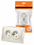 Розетка двойная 2П+З 16А 250В с защ. шт. перламутр "Лама" TDM Розетка двойная 2П+З 16А 250В с защ. шт. перламутр "Лама" TDM