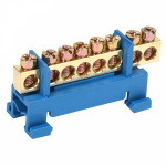 Шина "N" нулевая с синим изолятором тип "Стойка" на DIN-рейку 6x9мм 8 групп REXANT