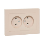 Механизм розетки двойной, 16А, без заземления, без шторок, с рамкой, кремовый Эпика EKF