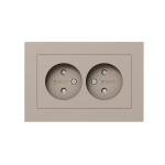 Механизм розетки двойной, 16А, без заземления, со шторками, с рамкой, кремовый Эпика EKF