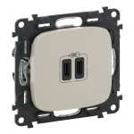 Valena ALLURE.Зарядное устройство с двумя USB-разьемами тип С-тип С 240В/5В 3000мА.С лицевой панелью.Цвет Слоновая кость Valena ALLURE.Зарядное устройство с двумя USB-разьемами тип С-тип С 240В/5В 3000мА.С лицевой панелью.Цвет Слоновая кость