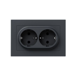 Механизм розетки двойной, 16А, с заземлением, без шторок, с рамкой, графит Эпика EKF