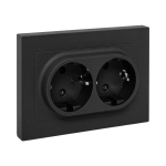 Розетка 2гн с З/К со шторками, с рамкой, чёрный Эпика EKF