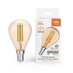 Лампа Gauss Basic Filament Шар 3,8W 350lm 2400К Е14 golden LED 1/10/50