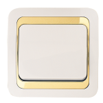 Выключатель 1кл прох с/у белый вставка золото IP20 Mimoza Makel (1/12/120)