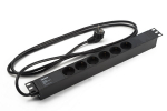 Hyperline SHE19-6SH-2.5EU Блок розеток для 19" шкафов, горизонтальный, 6 розеток Schuko (16A), 250В, кабель питания 3х1.5мм2, длина 2.5 м, с вилкой Sc