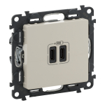 Valena LIFE.Зарядное устройство с двумя USB-разьемами тип С-тип С 240В/5В 3000мА.С лицевой панелью.Цвет Слоновая кость Valena LIFE.Зарядное устройство с двумя USB-разьемами тип С-тип С 240В/5В 3000мА.С лицевой панелью.Цвет Слоновая кость