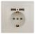 Розетка Intro Plano 1-410-02 с заземлением 2P+E Schuko со шторками, 16А-250В + 2хUSB 5В-2,1А, IP20, СУ, слоновая кость